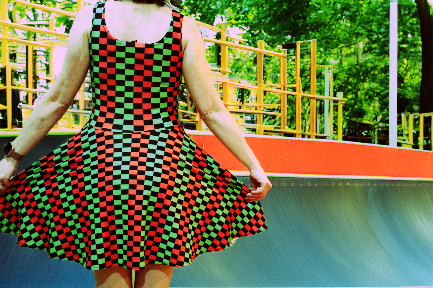 Checkered Skater Dress